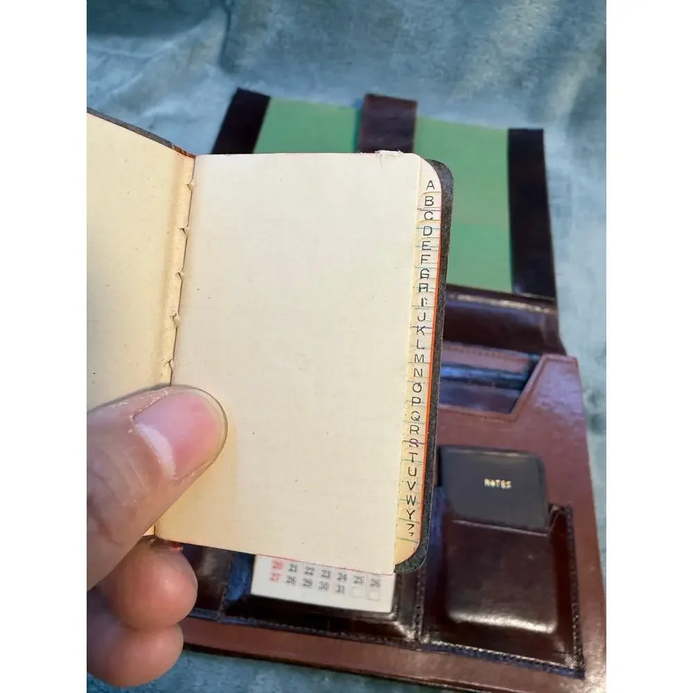 Vintage Brown Leather Folio Desk Organizer Address Book Notes Calendar 7x11 inch
